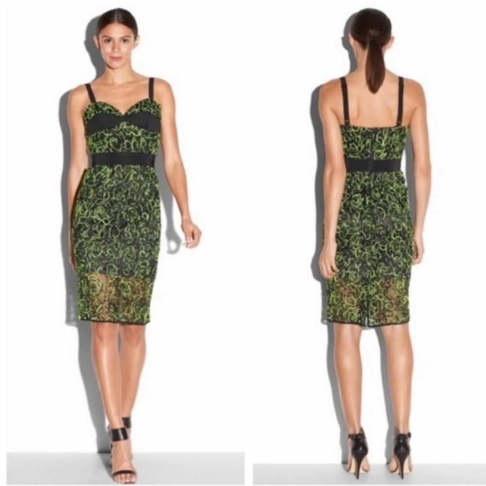 Milly Crochet Overlay Green/Black Bodycon Midi Dress New With Tags